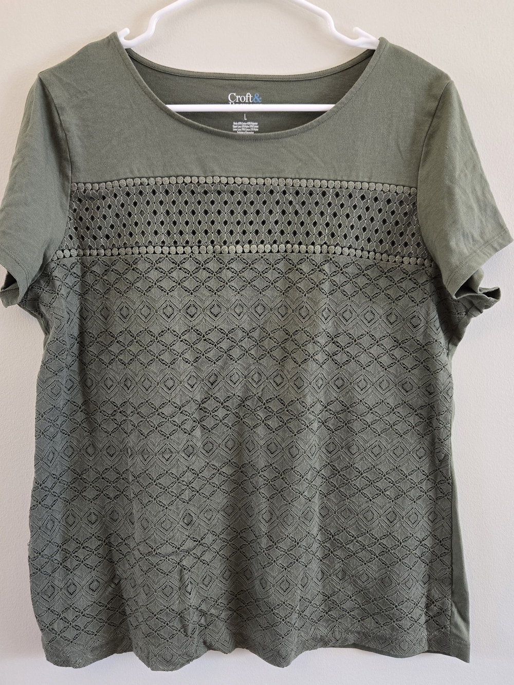 3/$20 Croft & Barrow Olive Green Short Sleeve Lace-Panel Tee